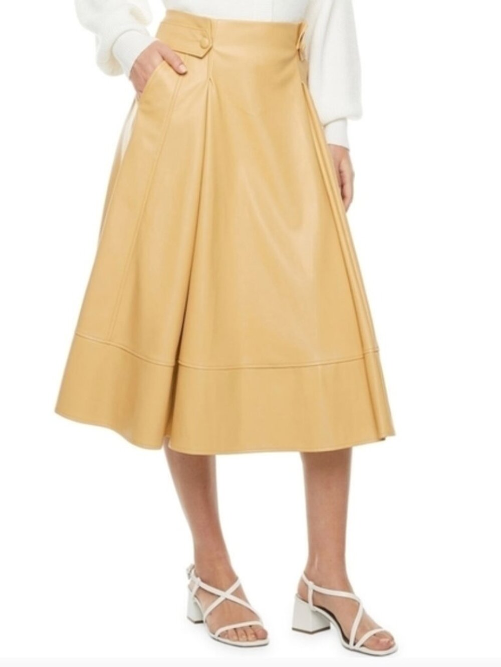Ryegrass Faux Leather Midi Skirt - Yellow - 18